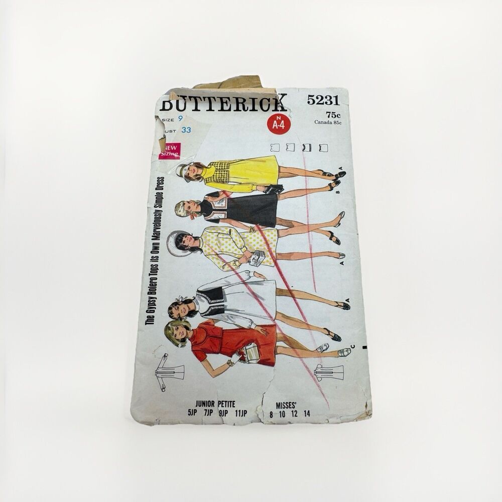 Butterick 5231 Misses Junior Petite Dress Jacket Vest Bolero Size 5 Uncut